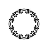 Elegant Black and White Floral Frame, Minimalist - Circle vector