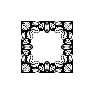 Geometric Floral Frame Illustration, Elegant Monochrome