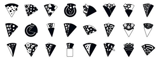 Sweet crepe icons set. Crepe icons showing variety of fillings and toppings vector
