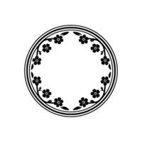Floral Circle Frame Elegant Black and White Decorative vector
