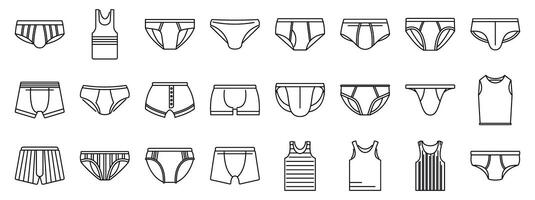Man underwear icons set. Men s underwear and tank top icons showing various styles and designs vector