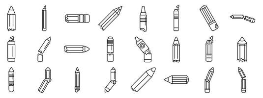Broken pencil icons set. Broken pencils and crayons showing different types of damage vector