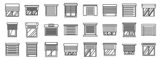 Roller shutter up icons set. Window covering showing roller, venetian, roman, and pleated blinds protecting from sunlight vector