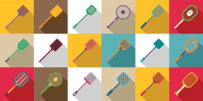 Fly swatter icons set. Flyswatters icons set showing different types of bug killing tools vector