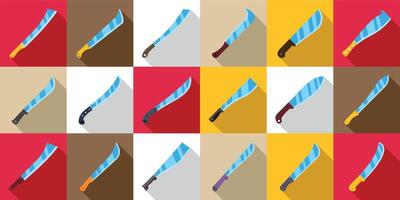 Machete knife icons set. Machete icons showing sharp blades for cutting and chopping vector