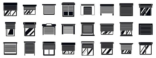 Roller shutter up icons set. Window roller shutters protecting house and office building vector