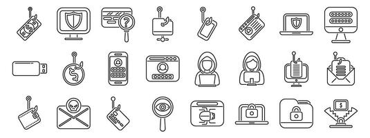 Bait hacking icons set. Phishing and cyber security threats, protecting sensitive data in the digital age vector