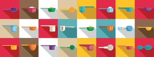 Measuring scoop icons set. Measuring spoons for accurate portioning in culinary arts and baking vector