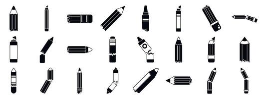 Broken pencil icons set. Broken pencils and crayons showing different ways of breaking vector
