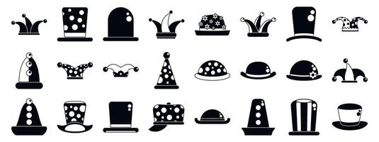 Clown hat icons set. Funny hats showing jester, clown, magician and comedian style headwear vector