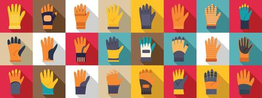 Construction gloves icons set. Various gloves showing different styles and colors for different purposes vector