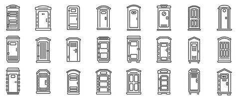 Bio toilet icons set. Set of bio toilets showing different designs and styles for outdoor events and construction sites vector