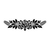 Elegant Black Rose and Leaf Floral Border Element on White vector