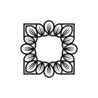 Minimalist Floral Square Frame, Black and White Illustration, Geometric vector