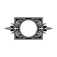 Elegant Black and White Floral Frame, Blank Center, Decorative Element vector