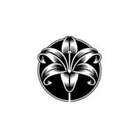 Elegant Lily Flower in Black White, Circular vector