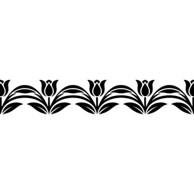 Floral Border Elegant Black Tulip Pattern on White