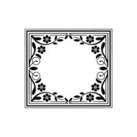 Elegant Floral Frame with Empty Center, Black and White - Border vector
