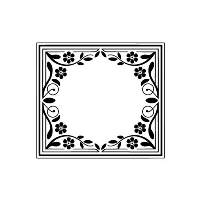 Elegant Floral Frame with Empty Center, Black and White - Border