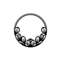 Elegant Floral Circle Frame in Black and White, Minimalist - Border vector