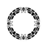 Elegant Floral Wreath in Black and White, Minimalist - Circle vector