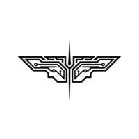 Tech Wing Circuit Board on White, Futuristic, Minimalist vector
