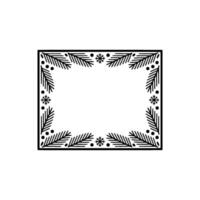 Elegant Minimalist Christmas Frame with Evergreen Snowflakes, Black White vector