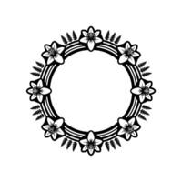 Floral Wreath Circle Frame, Black and White Minimalist - Border vector