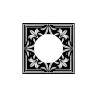 Black and White Floral Square Frame, Elegant Minimalist. vector