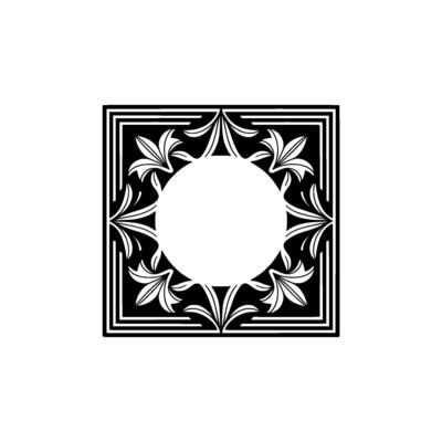 Black and White Floral Square Frame, Elegant Minimalist.