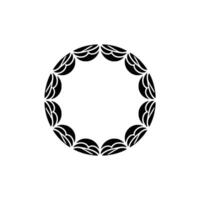 Minimalist Floral Circle Frame, Black and White. vector