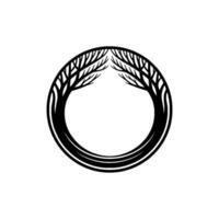 Minimalist Tree Circle Elegant Black Silhouette on White vector