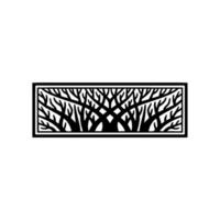 Decorative Tree Silhouette in Rectangle Frame, Minimalist vector
