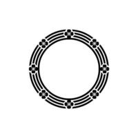 Black Floral Circle Frame on White Background, Minimalist vector