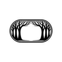 Minimalist Forest Frame - Black Trees in Oval - Clean vector