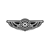 Black and White Emblem Wheel and Winged, Minimalist Style vector