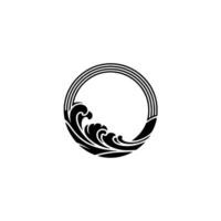 Elegant Japanese Wave Circle Emblem on White, Minimalist vector