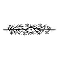 Winter Branch Snowflake Border - Minimalist Black White vector