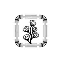 Minimalist Floral Emblem in Square Frame, Black and White vector