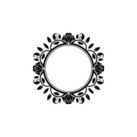 Elegant Black White Floral Circular Frame, Blank Space vector