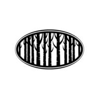 Black and White Stylized Forest in Oval Frame, Minimalist Nature vector