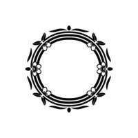 Elegant Floral Circle Frame in Monochrome - Minimalist vector
