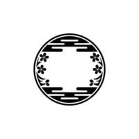 Japanese Sakura Flower Circle Frame in Minimalist Black White vector