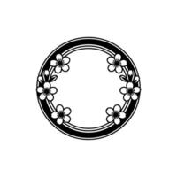 Minimalist Floral Wreath Illustration in Black and White - Circle vector
