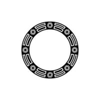 Geometric Circle Frame with Floral Motifs, Black and White vector
