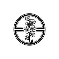Minimalist Floral Emblem Cherry Blossom in Circular Frame vector