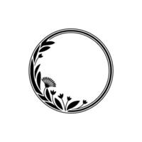Elegant Floral Circle Frame, Black White Minimalist vector