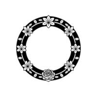 Elegant Black and White Floral Circle Frame, Minimalist - Wreath vector