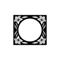 Elegant Lily Floral Frame with Central Circle, Black and White vector