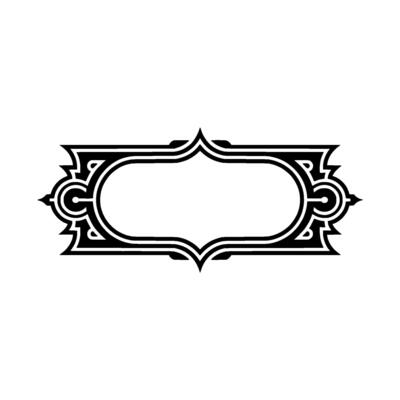 Elegant Black White Ornamental Label Frame, Isolated on White